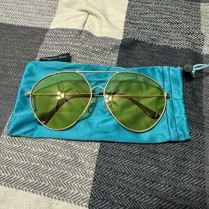 Gold Aviator Sunglasses with Green Lenses